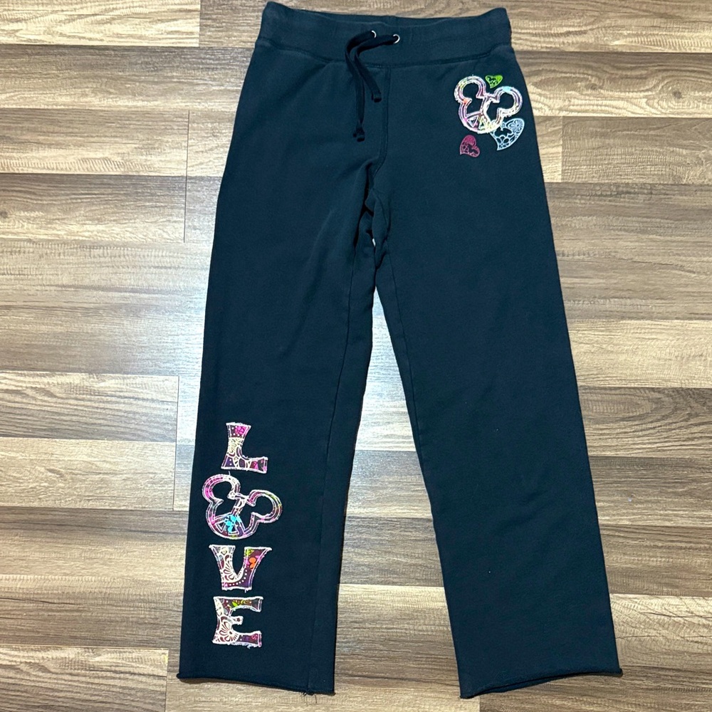 Y2k Disney Parks Mickey Mouse Wide Leg Black Sweatpants